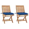 Image de vidaXL Chaises pliantes (lot de 2) avec coussins bleus, en teck massif