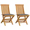 Image de vidaXL Chaises de jardin et coussins gris lot de 2 Bois de teck massif