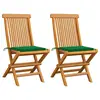 Image de vidaXL Chaises de jardin et coussins vert lot de 2 Bois de teck massif