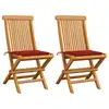 Image de vidaXL Chaises de jardin et coussins rouge lot de 2 Bois teck massif