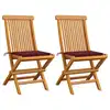 Image de vidaXL Chaises de jardin coussins rouge bordeaux lot de 2 Teck massif