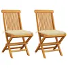 Image de vidaXL Chaises pliantes avec coussins blanc crème, 2 pièces, en bois de teck massif