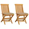 Image de vidaXL Chaises de jardin et coussins beige lot de 2 Bois teck massif