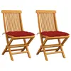 Image de vidaXL Chaises de jardin et coussins rouge lot de 2 Bois teck massif