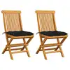 Image de vidaXL Chaises de jardin et coussins noir lot de 2 Bois de teck massif