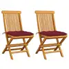 Image de vidaXL Chaises de jardin coussins rouge bordeaux lot de 2 Teck massif