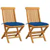 Image de vidaXL Chaises pliantes avec coussins bleus, 2 pièces, en teck massif