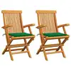 Image de vidaXL Chaises de jardin et coussins vert lot de 2 Bois de teck massif