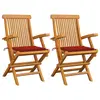 Image de vidaXL Chaises de jardin et coussins rouge lot de 2 Bois teck massif