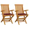 Image de vidaXL Chaises de jardin coussins rouge bordeaux lot de 2 Teck massif