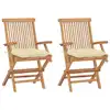 Image de vidaXL Chaises pliantes avec coussins blanc crème, 2 pièces, en bois de teck massif