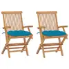Image de vidaXL Chaises de jardin lot de 2 avec coussins bleu clair Teck massif