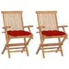 Image de vidaXL Chaises de jardin avec coussins rouge lot de 2 Bois teck massif