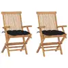 Image de vidaXL Chaises de jardin avec coussins noir lot de 2 Bois teck massif