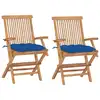 Image de vidaXL Chaises pliantes avec coussins bleus, 2 pièces, en teck massif