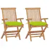 Image de vidaXL Chaises de jardin avec coussins vert vif lot de 2 Bois de teck
