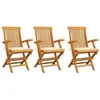Image de vidaXL Chaises pliantes avec coussins crème, 3 pièces, en teck massif