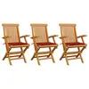 Image de vidaXL Chaises de jardin avec coussins rouge lot de 3 Bois teck massif