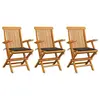 Image de vidaXL Chaises de jardin avec coussins taupe lot de 3 Bois teck massif