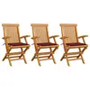 Image de vidaXL Chaises de jardin avec coussins rouge bordeaux lot de 3 Teck