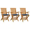 Image de vidaXL Chaises de jardin avec coussins bleu royal lot de 3 Bois teck