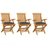 Image de vidaXL Chaises de jardin avec coussins anthracite lot de 3 Bois teck