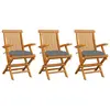 Image de vidaXL Chaises de jardin avec coussins gris lot de 3 Bois teck massif