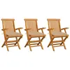 Image de vidaXL Chaises pliantes avec coussins beiges, 3 pièces, en teck massif