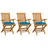 Image de vidaXL Chaises de jardin avec coussins bleu clair lot de 3 Teck massif