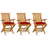 Image de vidaXL Chaises de jardin avec coussins rouge lot de 3 Bois teck massif