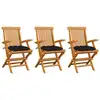 Image de vidaXL Chaises de jardin avec coussins noir lot de 3 Bois teck massif