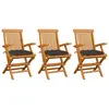 Image de vidaXL Chaises pliantes avec coussins taupe, 3 pièces, en bois de teck massif