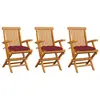 Image de vidaXL Chaises de jardin avec coussins rouge bordeaux lot de 3 Teck