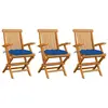 Image de vidaXL Chaises de jardin avec coussins bleu lot de 3 Bois teck massif