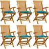 Image de vidaXL Chaises de jardin avec coussins bleu lot de 6 Bois teck massif