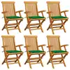 Image de vidaXL Chaises pliantes avec coussins verts, 6 pièces, en teck massif