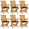 Image de vidaXL Chaises de jardin avec coussins noir lot de 6 Bois teck massif
