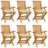 Image de vidaXL Chaises de jardin et coussins blanc crème lot de 6 Teck massif
