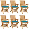Image de vidaXL Chaises de jardin avec coussins bleu clair lot de 6 Teck massif