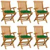 Image de vidaXL Chaises de jardin avec coussins vert lot de 6 Bois teck massif