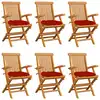 Image de vidaXL Chaises de jardin avec coussins rouge lot de 6 Bois teck massif