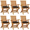 Image de vidaXL Chaises pliantes avec coussins noirs, 6 pièces, en teck massif