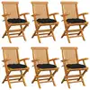 Image de vidaXL Chaises de jardin avec coussins noir lot de 6 Bois teck massif