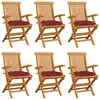 Image de vidaXL Chaises de jardin coussins rouge bordeaux lot de 6 Teck massif