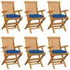 Image de vidaXL Chaises de jardin avec coussins bleu lot de 6 Bois teck massif