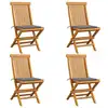 Image de vidaXL Chaises de jardin et coussins gris lot de 4 Bois de teck massif
