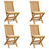 Image de vidaXL Chaises de jardin et coussins crème lot de 4 Bois teck massif
