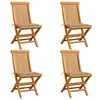 Image de vidaXL Chaises de jardin et coussins beige lot de 4 Bois teck massif