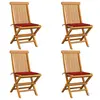 Image de vidaXL Chaises de jardin et coussins rouge lot de 4 Bois teck massif