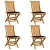 Image de vidaXL Chaises de jardin et coussins noir lot de 4 Bois de teck massif